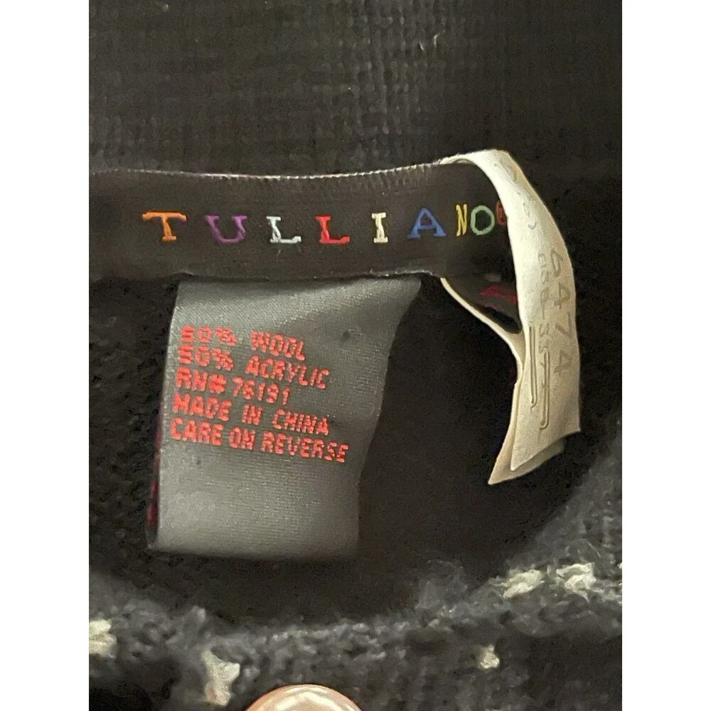 Tulliano Qtr Button Pullover Black Sweater Decorative Stitch Large 42